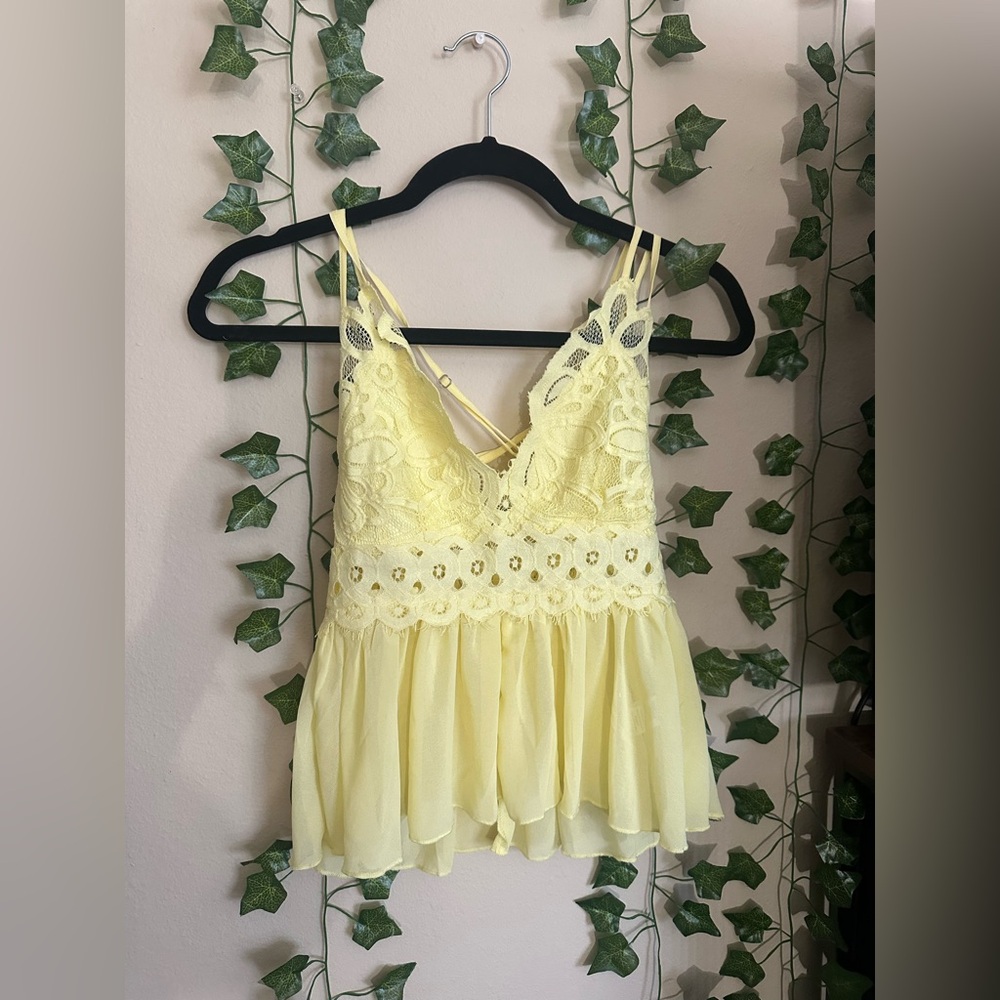 Yellow Lace Trim Cami Top